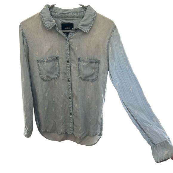 Rails Womens Chambray Blue Carter Lightning Bolt Long Sleeve Button Down Medium - Picture 4 of 12